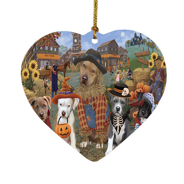 Halloween 'Round Town Pit Bull Dogs Heart Christmas Ornament HPOR57689