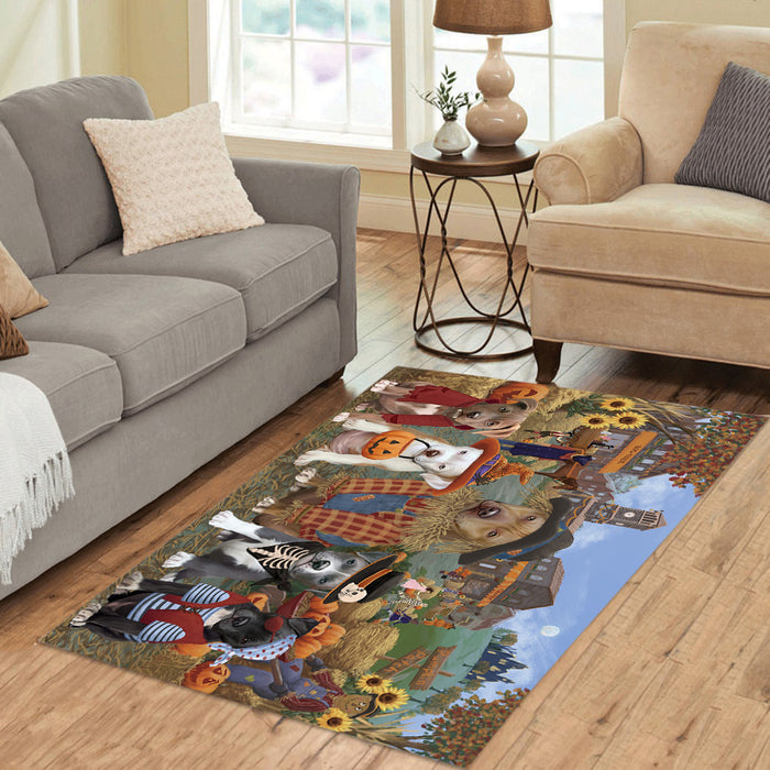 Halloween 'Round Town and Fall Pumpkin Scarecrow Both Pit Bull Dogs Area Rug