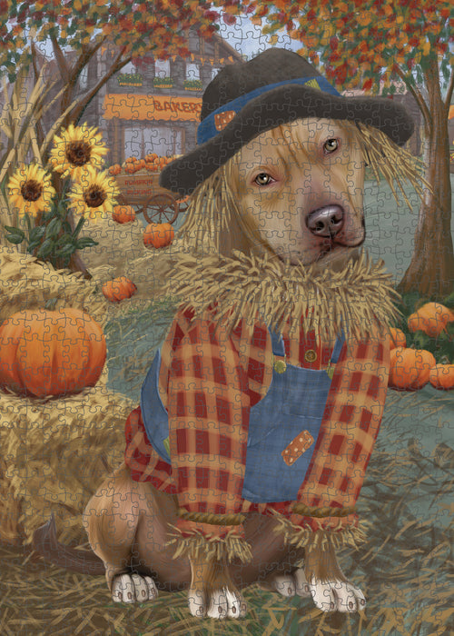 Fall Pumpkin Scarecrow Pit Bull Dogs Puzzle  PUZL98968