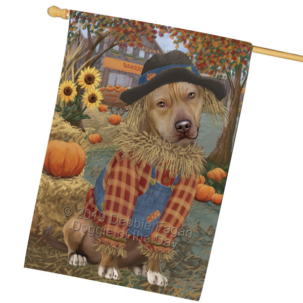 Fall Pumpkin Scarecrow Pit Bull Dogs House Flag FLG65962