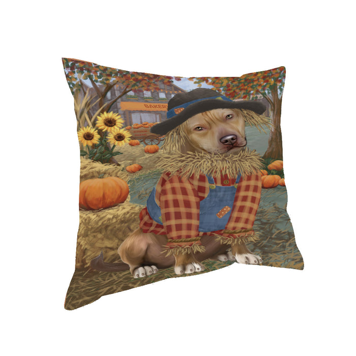 Fall Pumpkin Scarecrow Pit Bull Dogs Pillow PIL85344