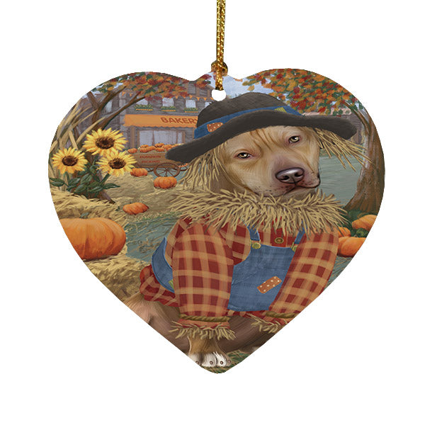 Fall Pumpkin Scarecrow Pit Bull Dogs Heart Christmas Ornament HPOR57750