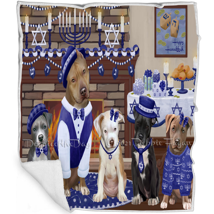 Happy Hanukkah Pitbull Dogs Blanket BLNKT144015