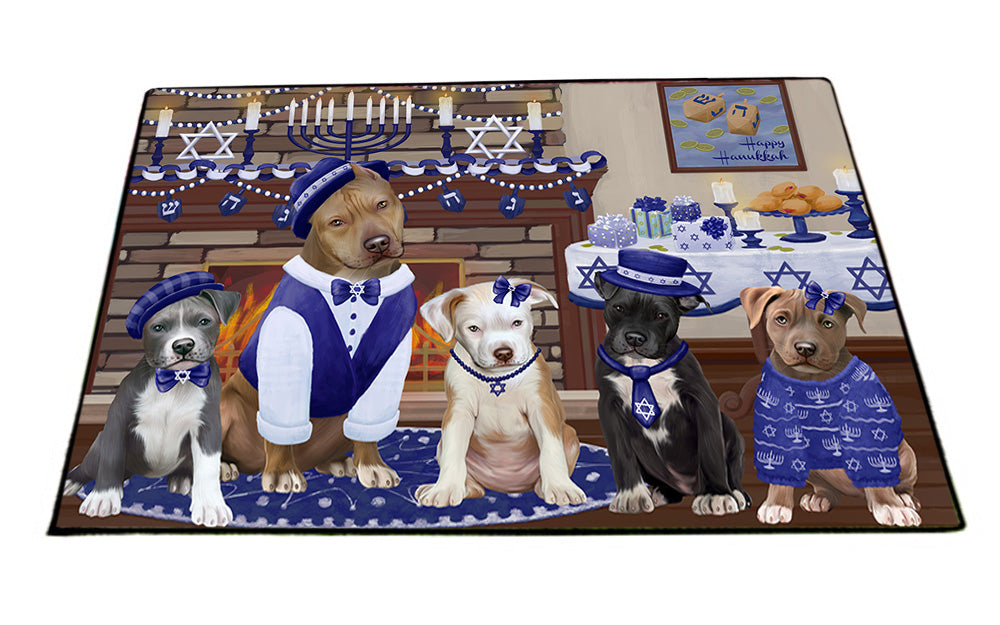 Happy Hanukkah Family Pit Bull Dogs Floormat FLMS54176