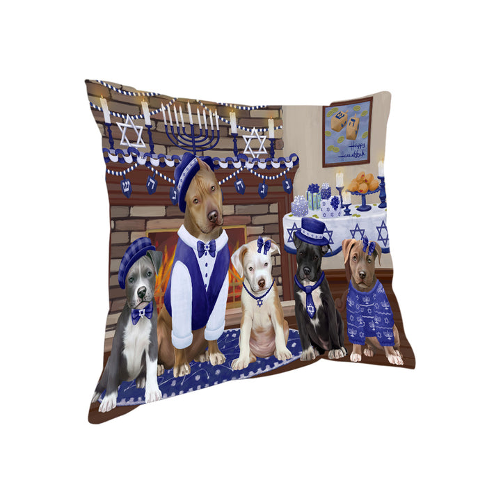 Happy Hanukkah Family Pitbull Dogs Pillow with Top Quality High-Resolution Images - Ultra Soft Pet Pillows for Sleeping - Reversible & Comfort - Ideal Gift for Dog Lover - Cushion for Sofa Couch Bed - 100% Polyester