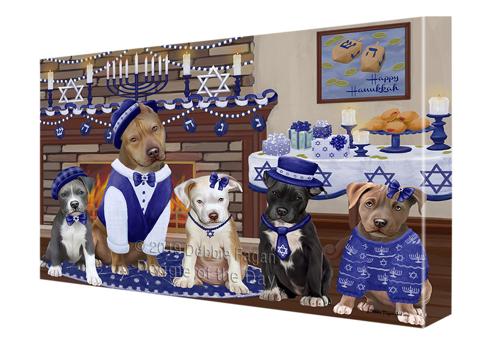 Happy Hanukkah Family Pit Bull Dogs Canvas Print Wall Art Décor CVS141335
