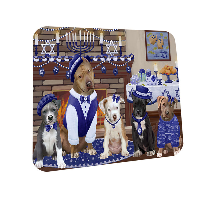 Happy Hanukkah Family Pit Bull Dogs Coasters Set of 4 CST57234