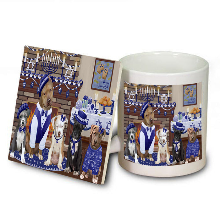 Happy Hanukkah Family Pit Bull Dogs Mug and Coaster Set MUC57268