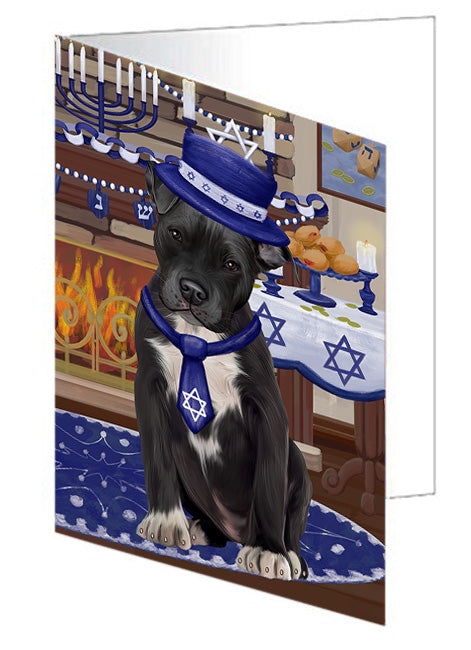 Happy Hanukkah  Pitbull Dogs Handmade Artwork Assorted Pets Greeting Cards and Note Cards with Envelopes for All Occasions and Holiday Seasons GCD79781