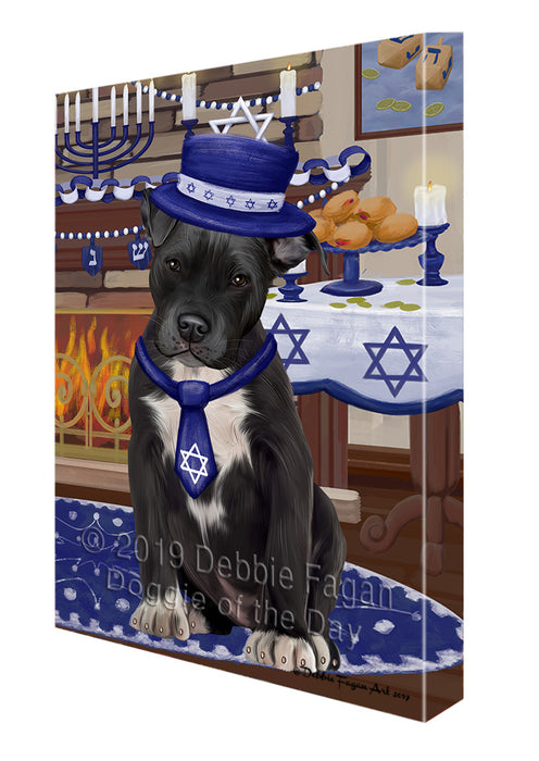 Happy Hanukkah Family Pit Bull Dogs Canvas Print Wall Art Décor CVS145007