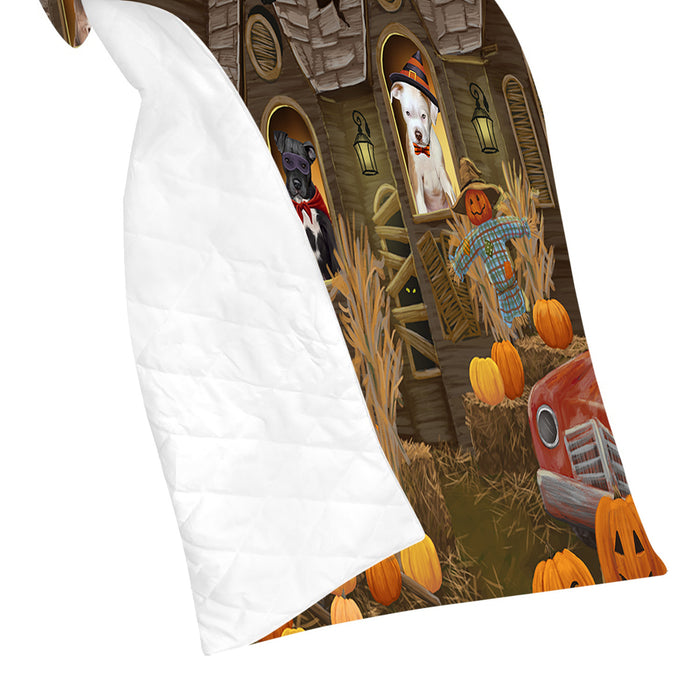 Haunted House Halloween Trick or Treat Pit Bull Dogs Quilt