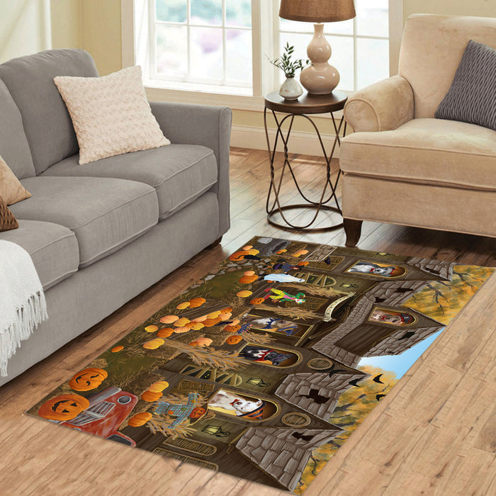 Haunted House Halloween Trick or Treat Pit Bull Dogs Area Rug