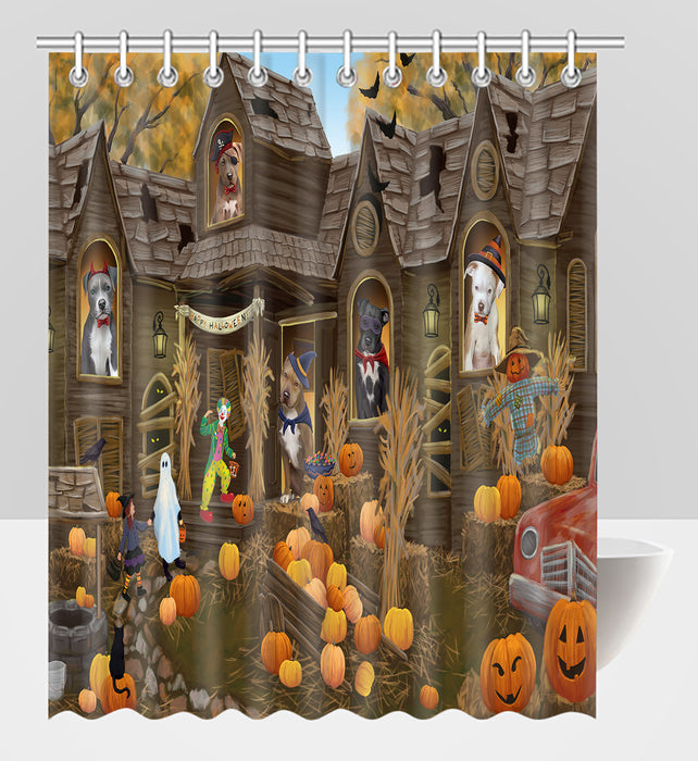 Haunted House Halloween Trick or Treat Pit Bull Dogs Shower Curtain