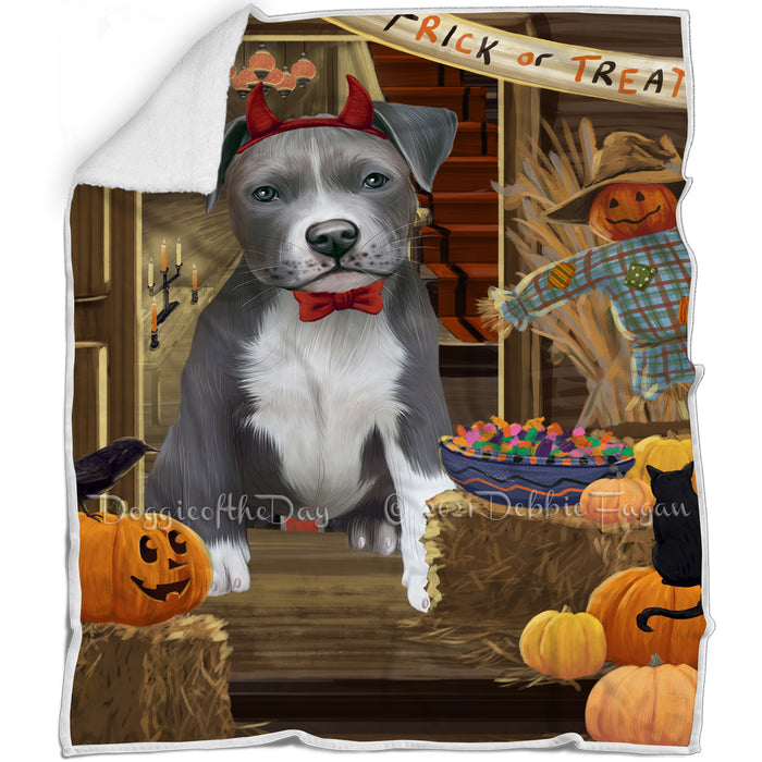 Enter at Own Risk Trick or Treat Halloween Pit Bull Dog Blanket BLNKT96294