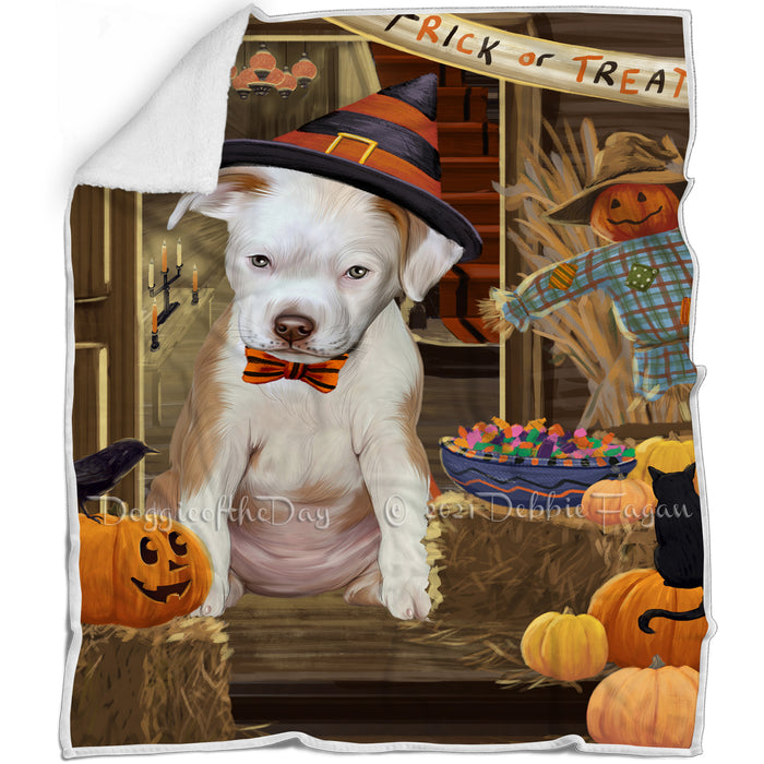Enter at Own Risk Trick or Treat Halloween Pit Bull Dog Blanket BLNKT96303