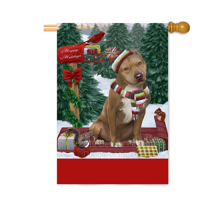 Personalized Merry Christmas Woodland Sled Pit Bull Dog Custom House Flag FLG-DOTD-A61701
