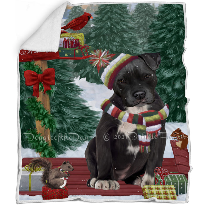 Merry Christmas Woodland Sled Pit Bull Dog Blanket BLNKT114330