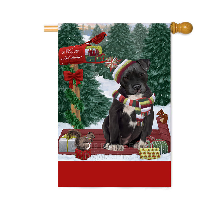 Personalized Merry Christmas Woodland Sled Pit Bull Dog Custom House Flag FLG-DOTD-A61702