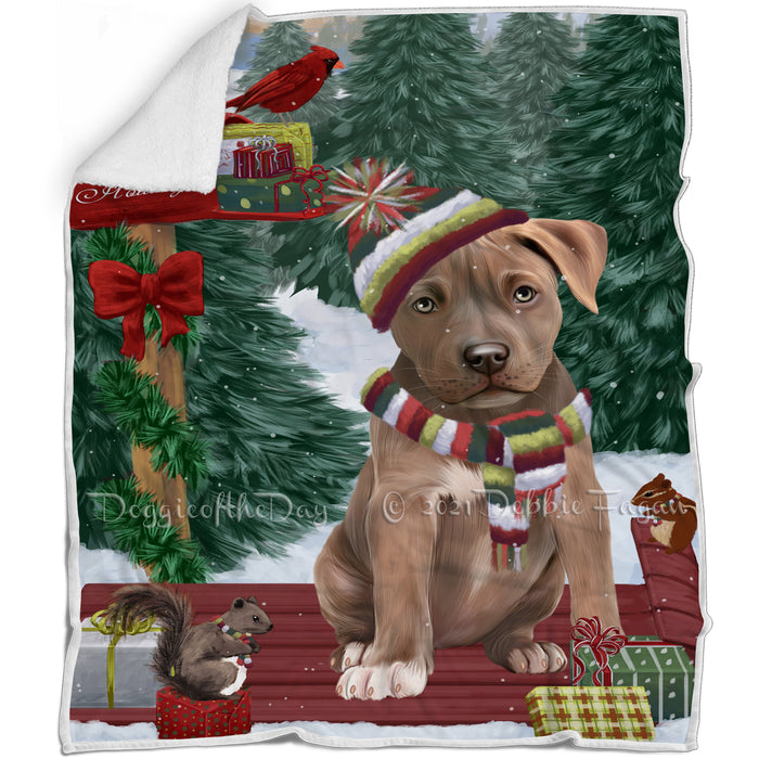Merry Christmas Woodland Sled Pit Bull Dog Blanket BLNKT114339