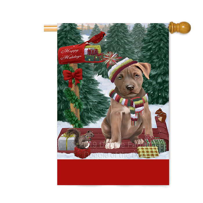 Personalized Merry Christmas Woodland Sled Pit Bull Dog Custom House Flag FLG-DOTD-A61703
