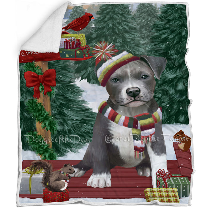 Merry Christmas Woodland Sled Pit Bull Dog Blanket BLNKT114348