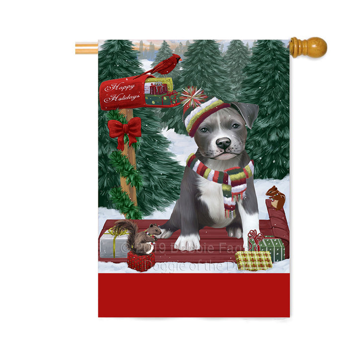 Personalized Merry Christmas Woodland Sled Pit Bull Dog Custom House Flag FLG-DOTD-A61704