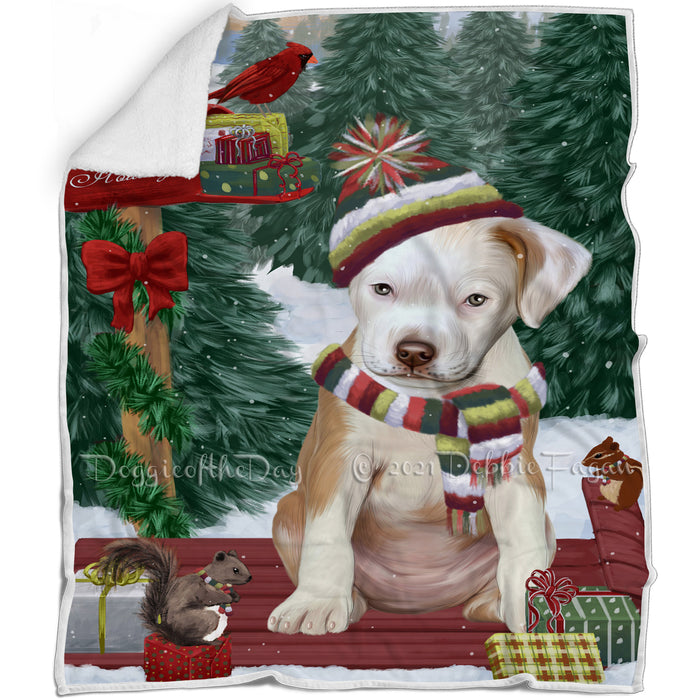 Merry Christmas Woodland Sled Pit Bull Dog Blanket BLNKT114357