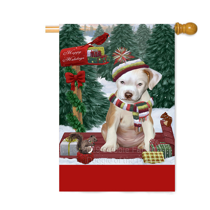 Personalized Merry Christmas Woodland Sled Pit Bull Dog Custom House Flag FLG-DOTD-A61705