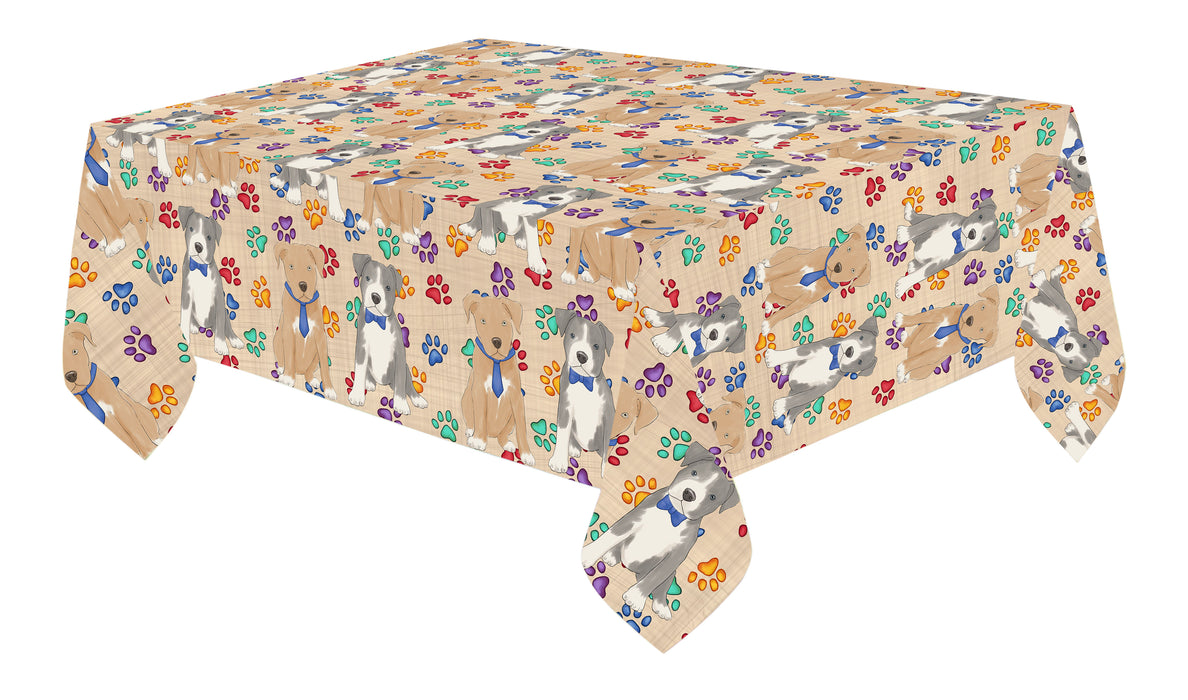 Rainbow Paw Print Pit Bull Dogs Blue Cotton Linen Tablecloth