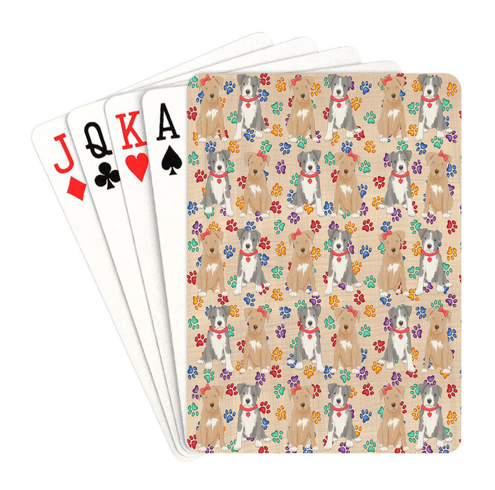 Rainbow Paw Print Pit Bull Dogs Red Playing Card Decks