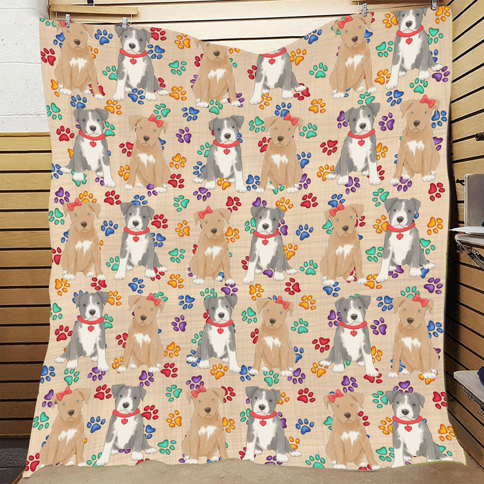 Rainbow Paw Print Pit Bull Dogs Red Quilt