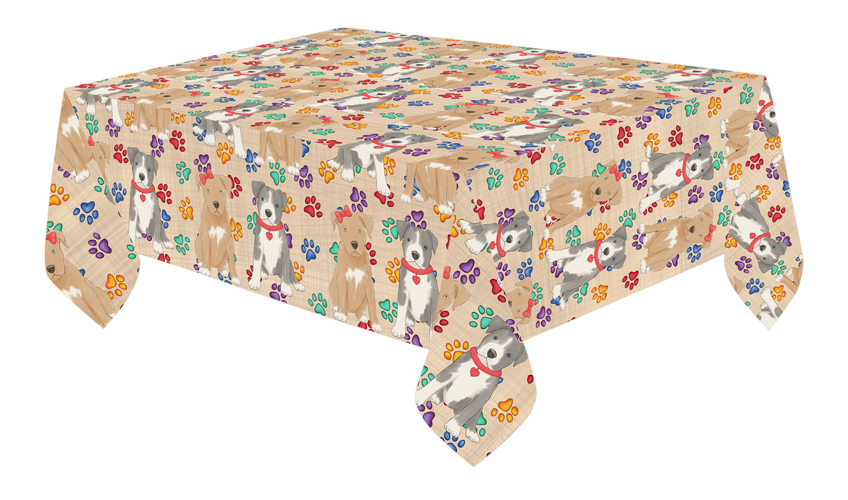 Rainbow Paw Print Pit Bull Dogs Red Cotton Linen Tablecloth