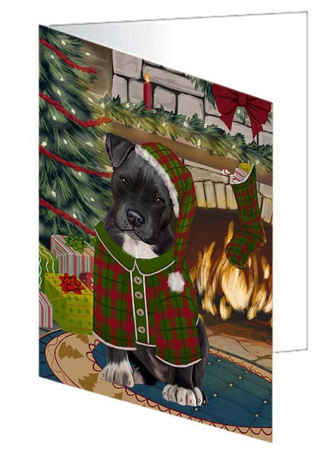 The Stocking was Hung Pitbull Dog Handmade Artwork Assorted Pets Greeting Cards and Note Cards with Envelopes for All Occasions and Holiday Seasons GCD71189
