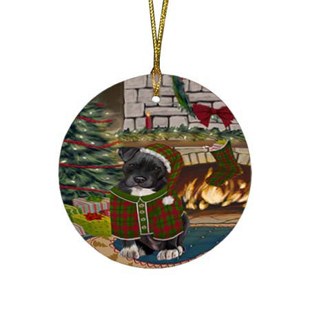 The Stocking was Hung Pit Bull Dog Round Flat Christmas Ornament RFPOR55914