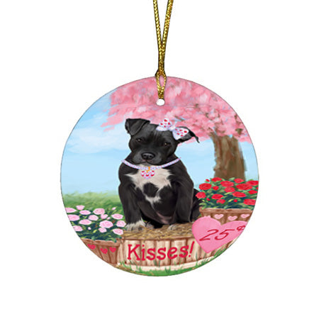 Rosie 25 Cent Kisses Pit Bull Dog Round Flat Christmas Ornament RFPOR56798