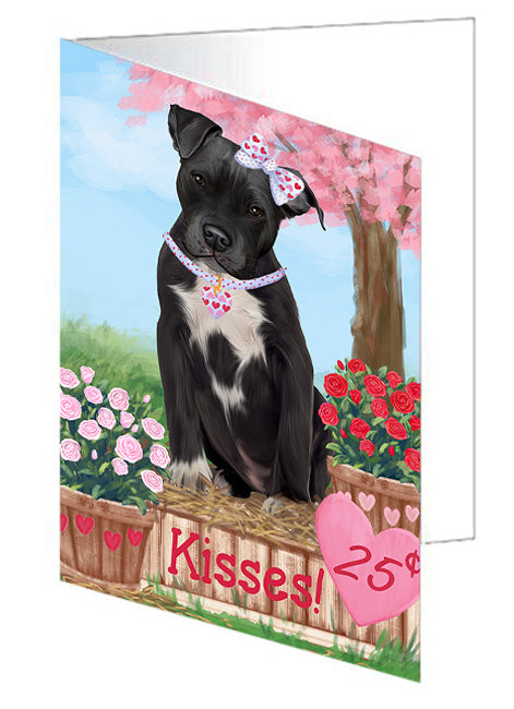 Rosie 25 Cent Kisses Pitbull Dog Handmade Artwork Assorted Pets Greeting Cards and Note Cards with Envelopes for All Occasions and Holiday Seasons GCD73841