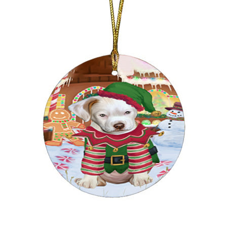 Christmas Gingerbread House Candyfest Pit Bull Dog Round Flat Christmas Ornament RFPOR56830