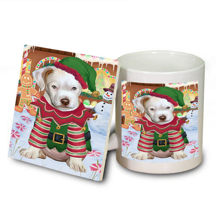 Christmas Gingerbread House Candyfest Pit Bull Dog Mug and Coaster Set MUC56466