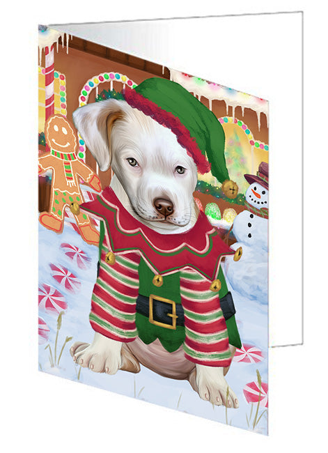 Christmas Gingerbread House Candyfest Pitbull Dog Handmade Artwork Assorted Pets Greeting Cards and Note Cards with Envelopes for All Occasions and Holiday Seasons GCD73937