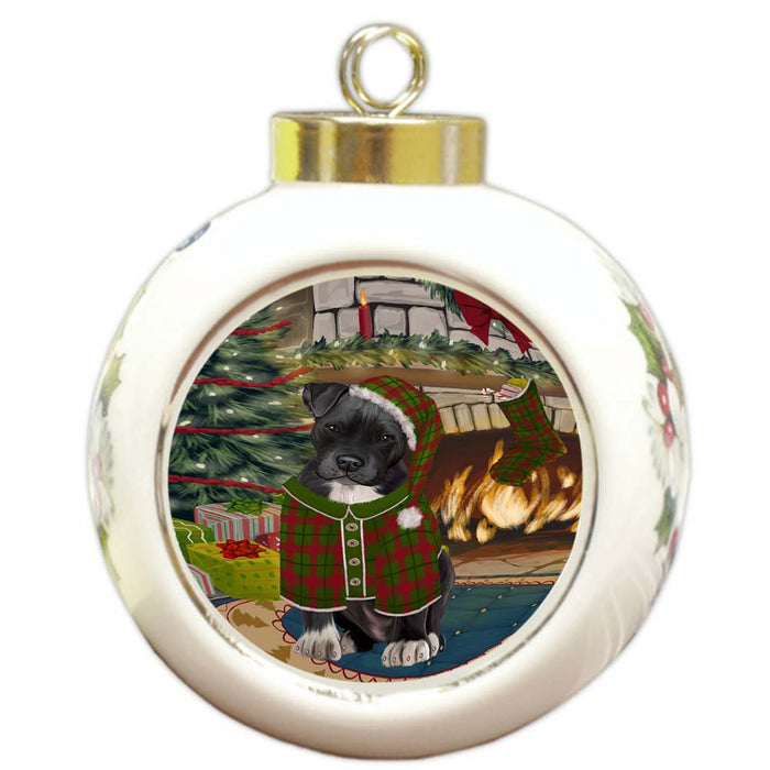 The Stocking was Hung Pit Bull Dog Round Ball Christmas Ornament RBPOR55914
