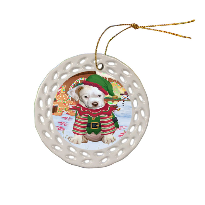 Christmas Gingerbread House Candyfest Pit Bull Dog Ceramic Doily Ornament DPOR56830