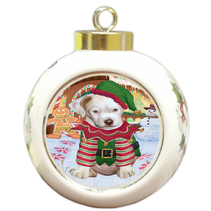 Christmas Gingerbread House Candyfest Pit Bull Dog Round Ball Christmas Ornament RBPOR56830