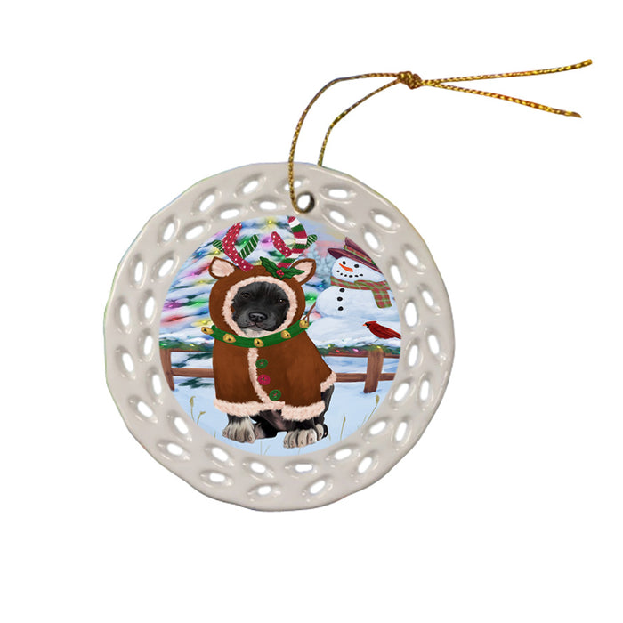 Christmas Gingerbread House Candyfest Pit Bull Dog Ceramic Doily Ornament DPOR56831