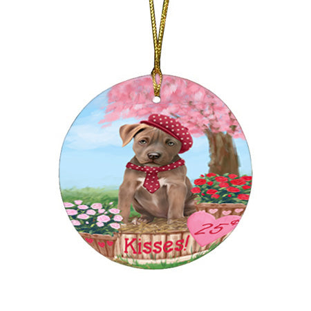 Rosie 25 Cent Kisses Pit Bull Dog Round Flat Christmas Ornament RFPOR56799