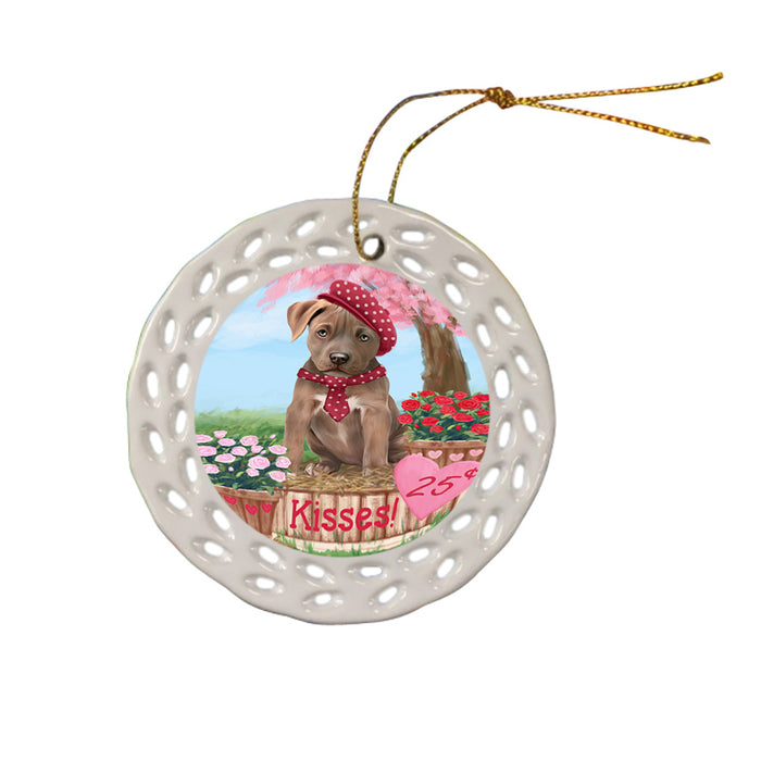 Rosie 25 Cent Kisses Pit Bull Dog Ceramic Doily Ornament DPOR56799