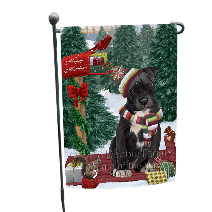 Merry Christmas Woodland Sled Pit Bull Dog Garden Flag GFLG55283