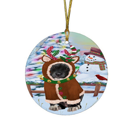 Christmas Gingerbread House Candyfest Pit Bull Dog Round Flat Christmas Ornament RFPOR56831