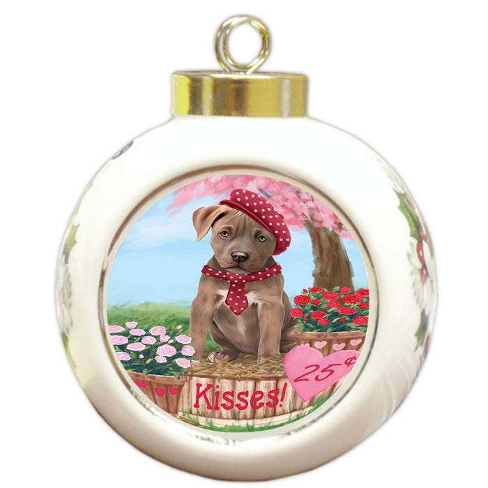 Rosie 25 Cent Kisses Pit Bull Dog Round Ball Christmas Ornament RBPOR56799