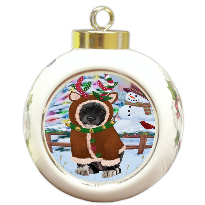 Christmas Gingerbread House Candyfest Pit Bull Dog Round Ball Christmas Ornament RBPOR56831