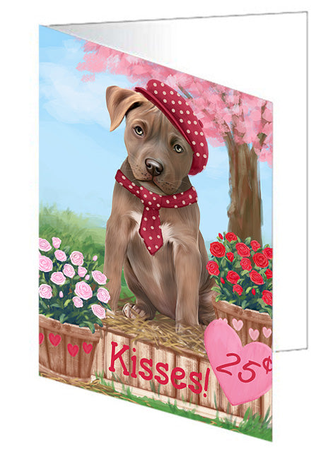 Rosie 25 Cent Kisses Pitbull Dog Handmade Artwork Assorted Pets Greeting Cards and Note Cards with Envelopes for All Occasions and Holiday Seasons GCD73844